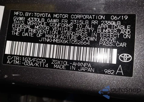 2019 Toyota C-Hr Le z USA, uszkodzony, nr VIN JTNKHMBX6K1052664